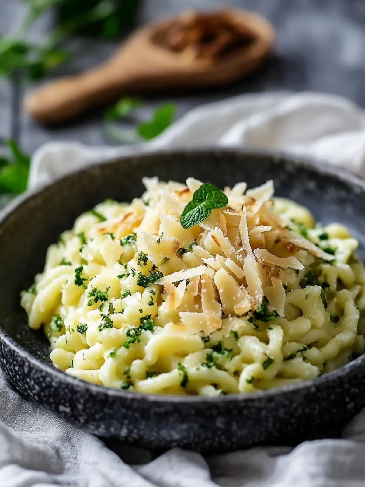 Bärlauch Käse Spätzle mit Röstzwiebeln