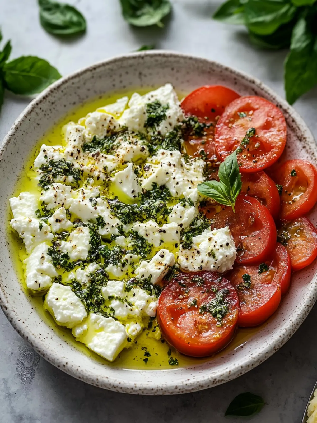 Genießen Sie dieses einfache Rezept für Kräuter- und Fetadip mit Olivenöl