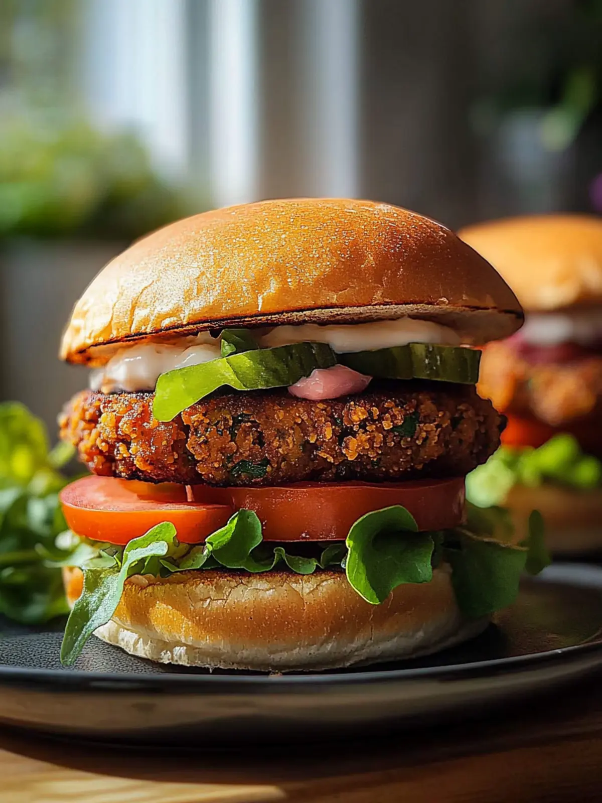 Vegane Kichererbsen-Patties in einem Burger