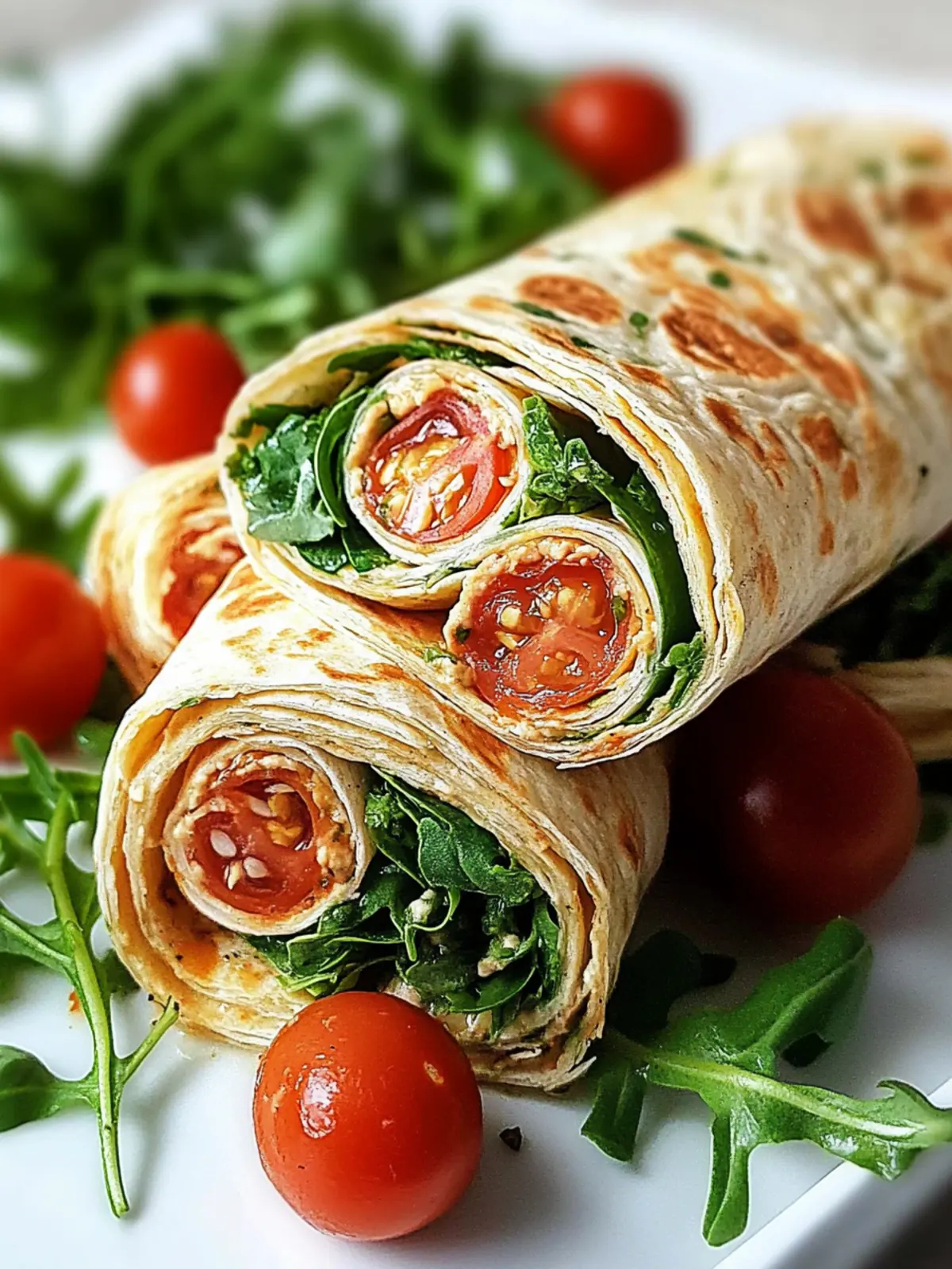 Vegetarische Wraps mit Rucola und Tomaten
