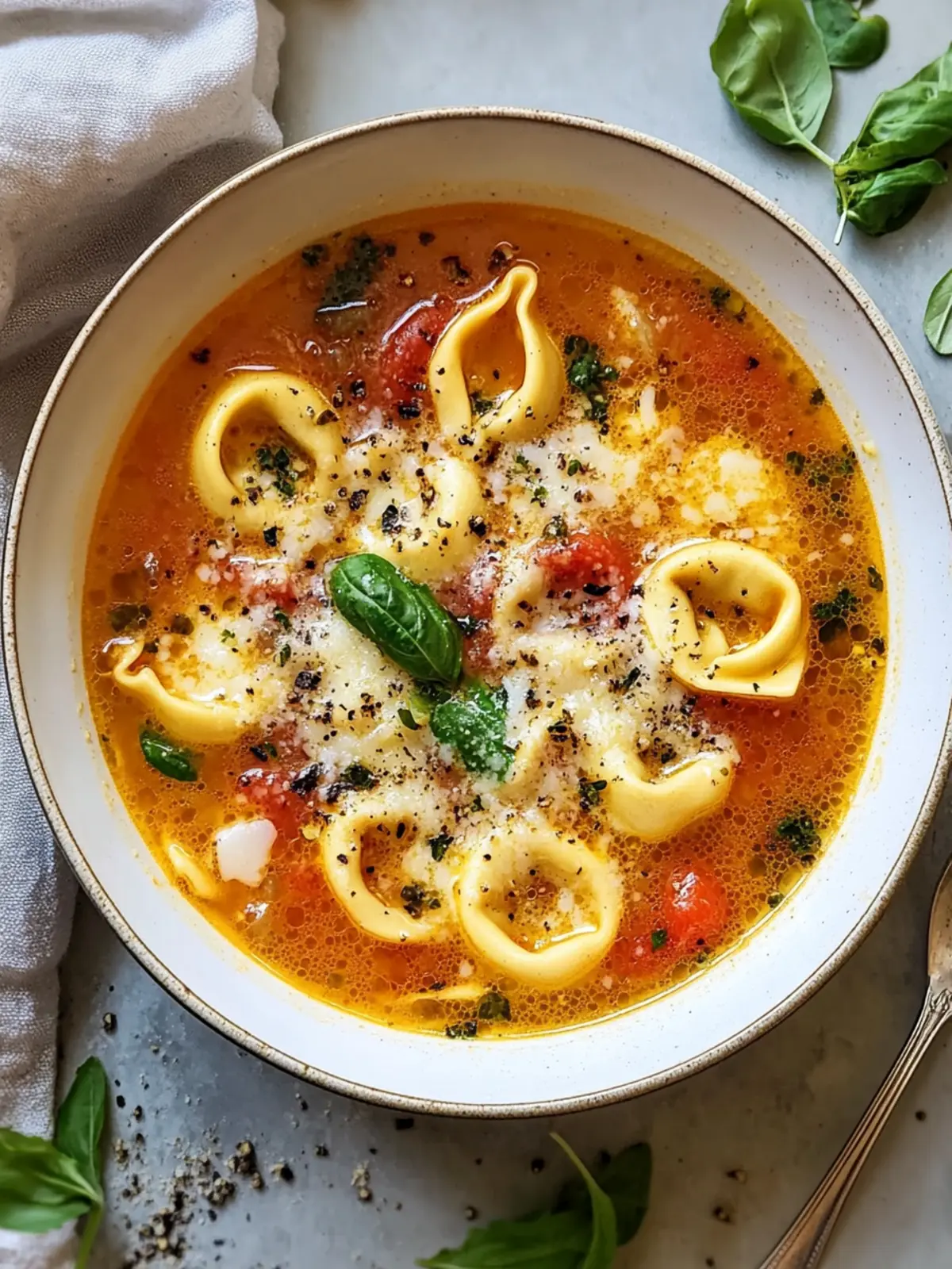 Käse- und Tomaten-Tortellini-Suppe