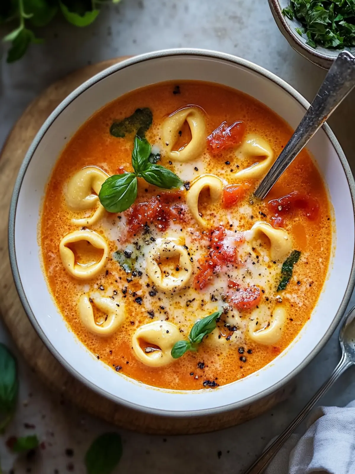 Käse- und Tomaten-Tortellini-Suppe