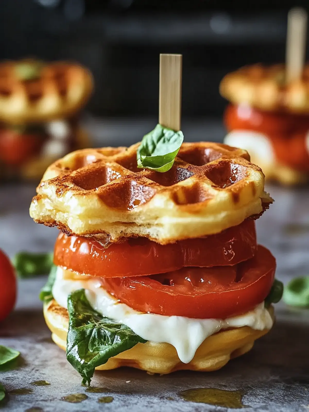 Mini Waffel Burger mit Tomate und Mozzarella