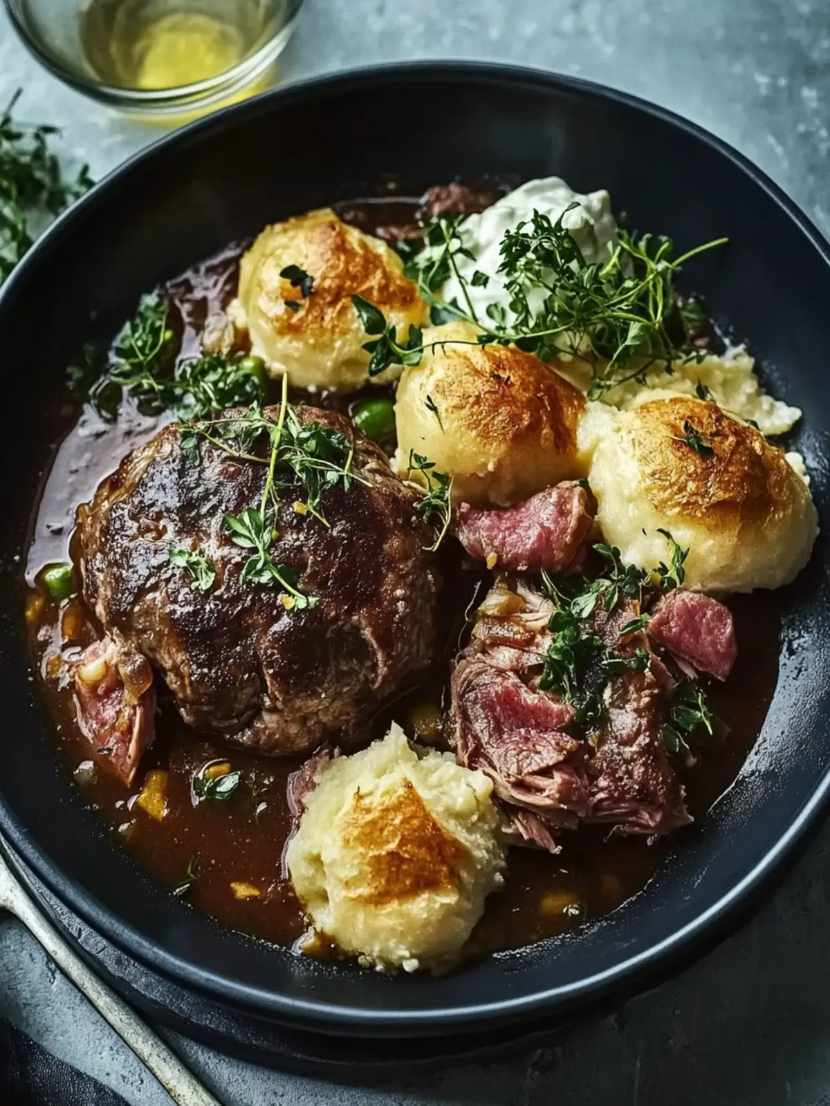 Rindfleisch Eintopf und Knödel