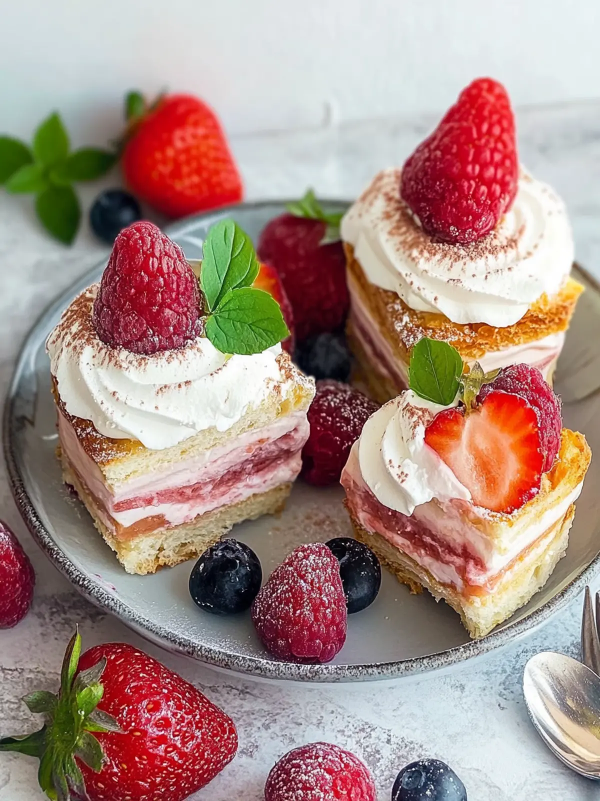 Blätterteigherzen mit Vanillecreme und Erdbeeren