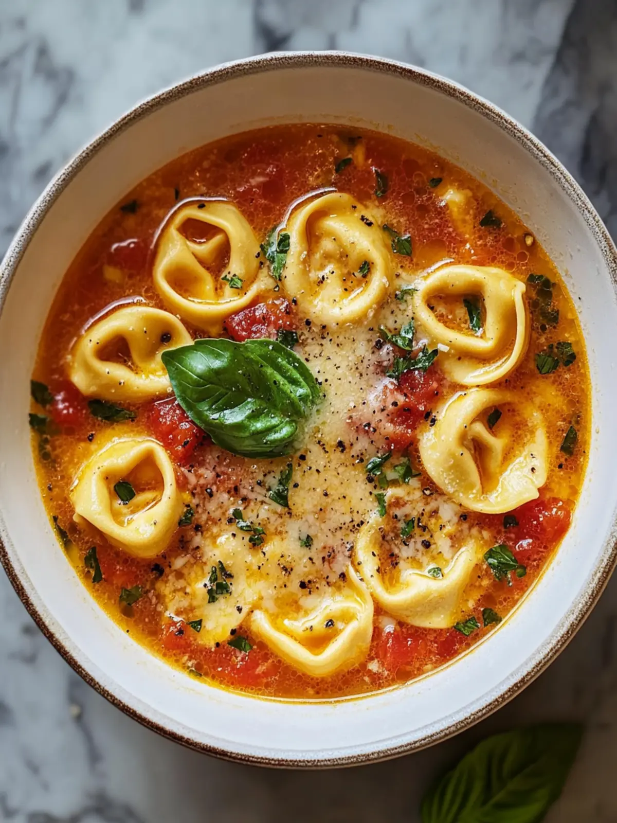 Käse- und Tomaten-Tortellini-Suppe
