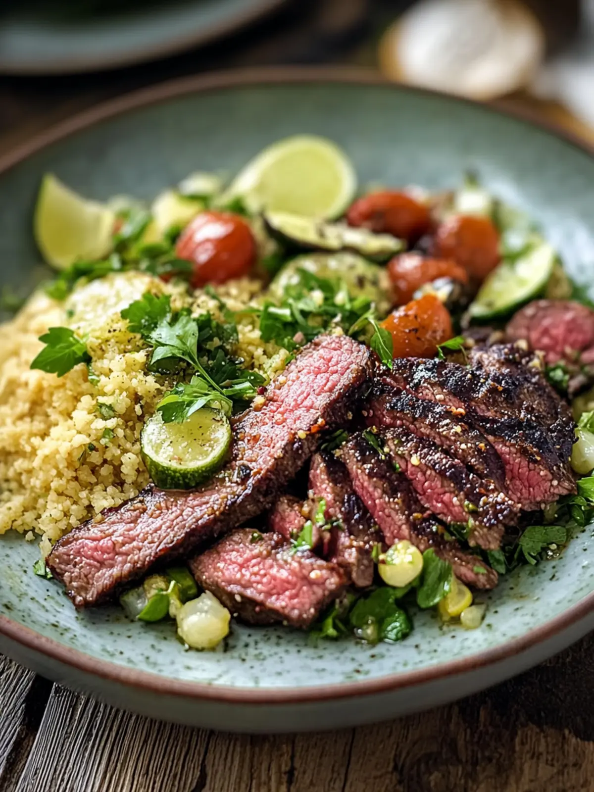 Gegrilltes Bavette-Steak mit Kräuter-Zitronen-Couscous-Salat