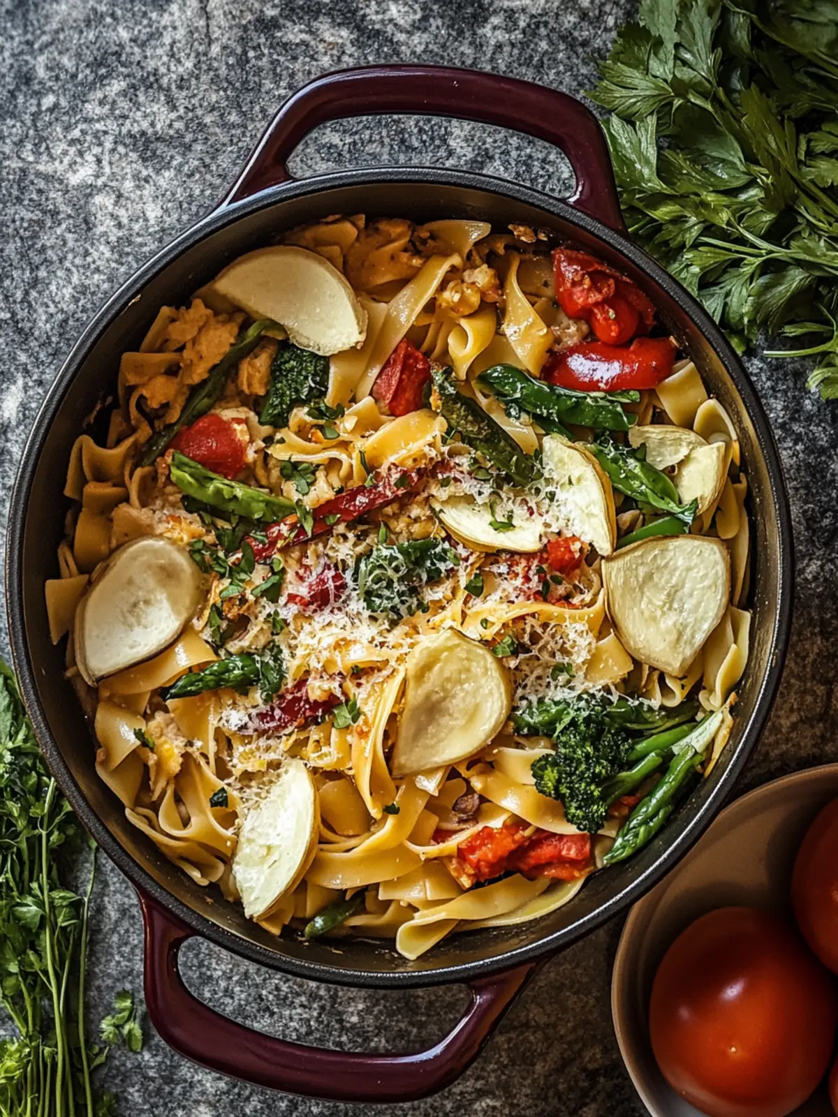 Buntes Fondue mit Nudeln