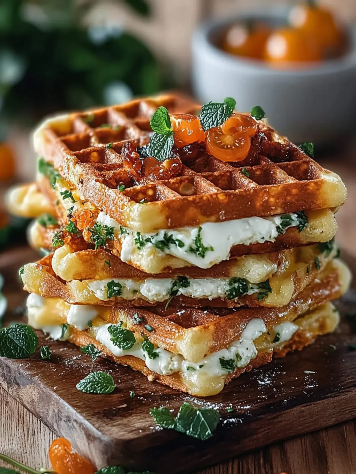 Herzhafte Cheddar- und Lauchwaffel-Sandwiches