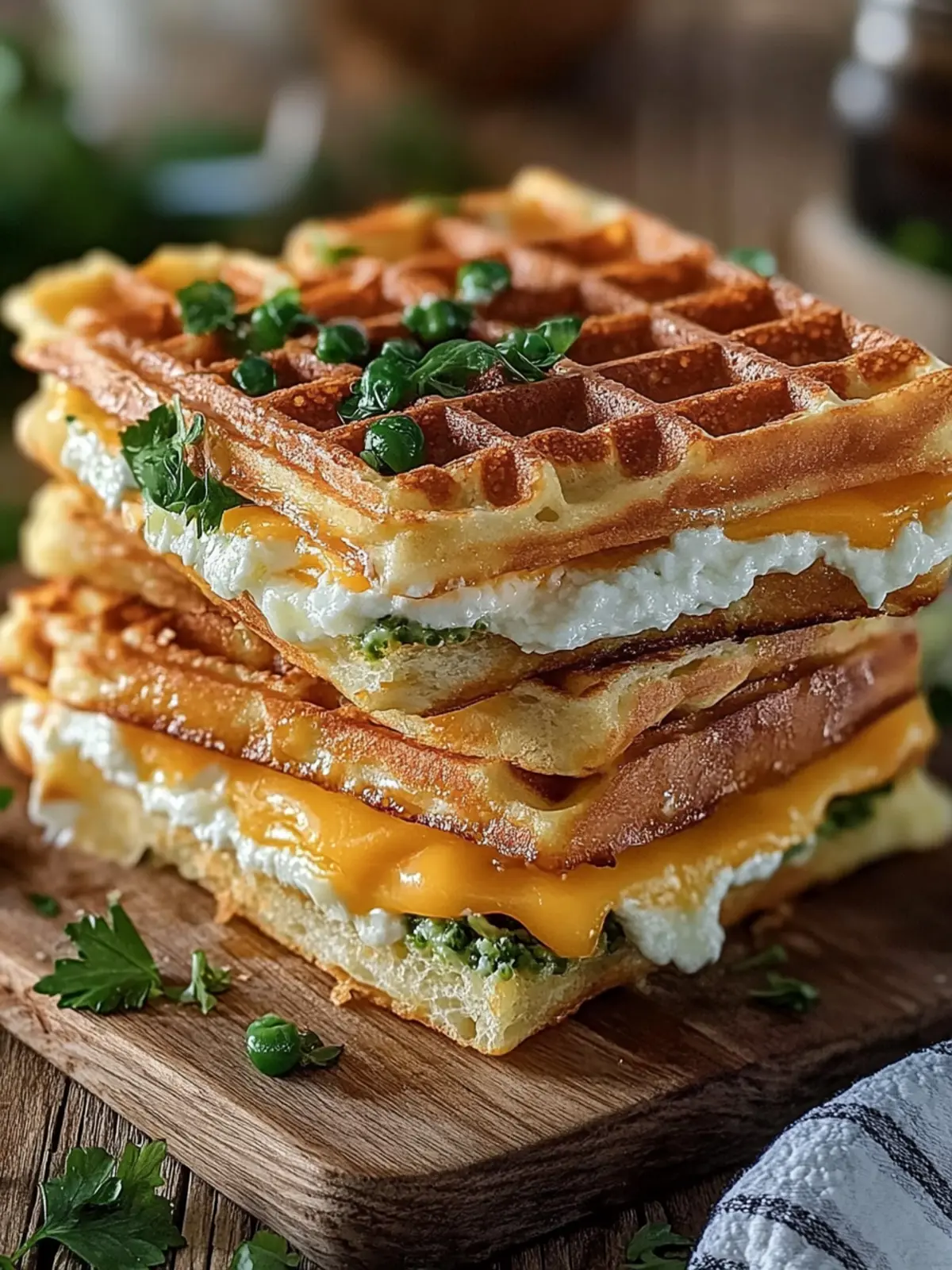 Herzhafte Cheddar- und Lauchwaffel-Sandwiches