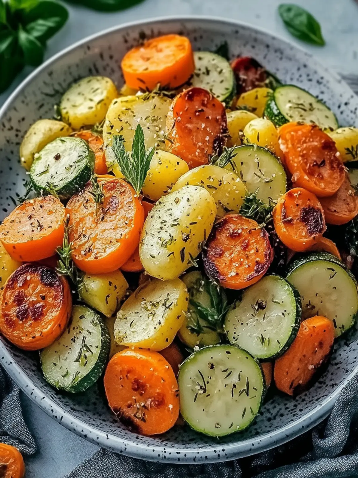Knoblauch Kräuter Röstkartoffeln Karotten und Zucchini