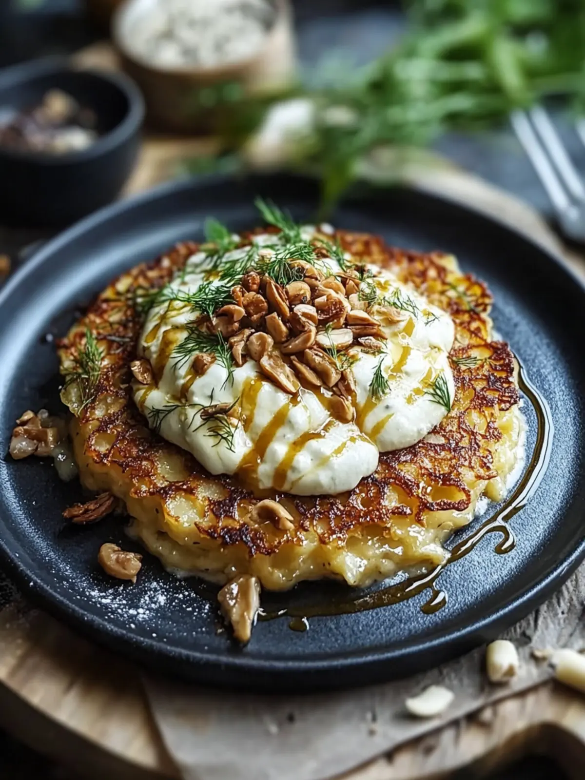 Entdecken Sie Mozzarella-Rösti mit cremiger Zwiebel- und Pilzsauce.