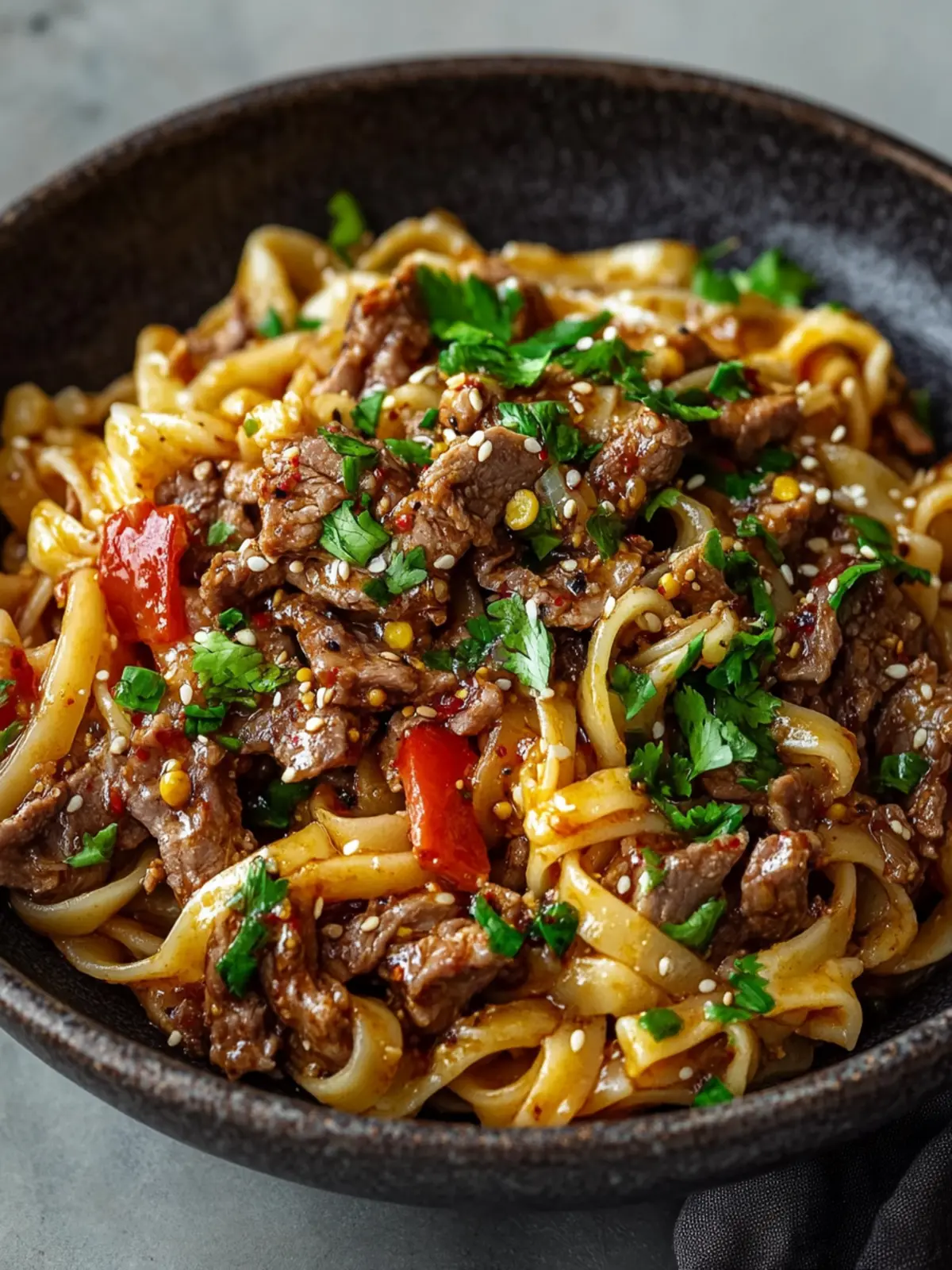 Mongolisches Rinderhackfleisch-Nudeln