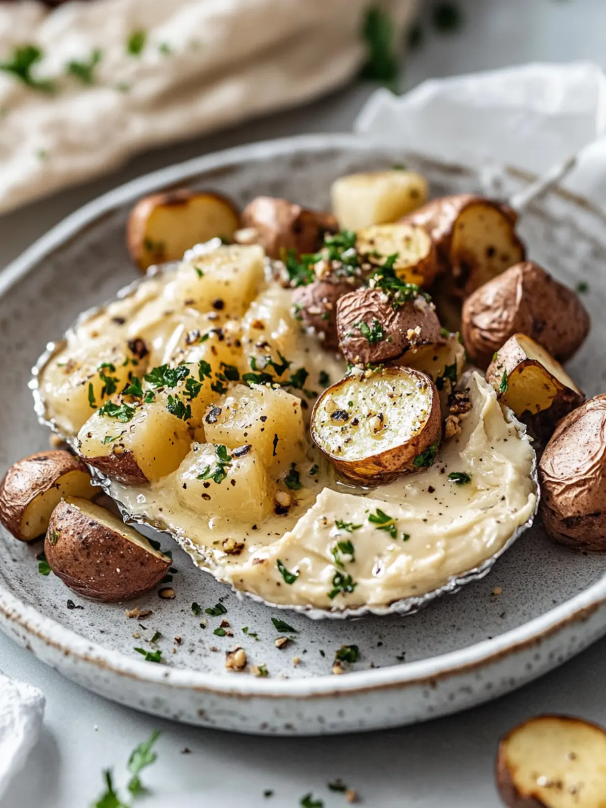 Köstliche Knoblauchbutter Kartoffel- und Rindswurstpäckchen