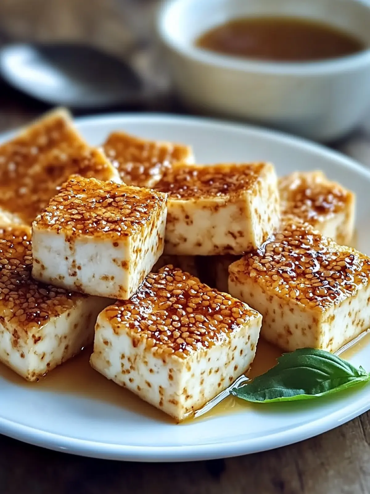 knusprige gebackene Honig-Senf Tofu-Streifen