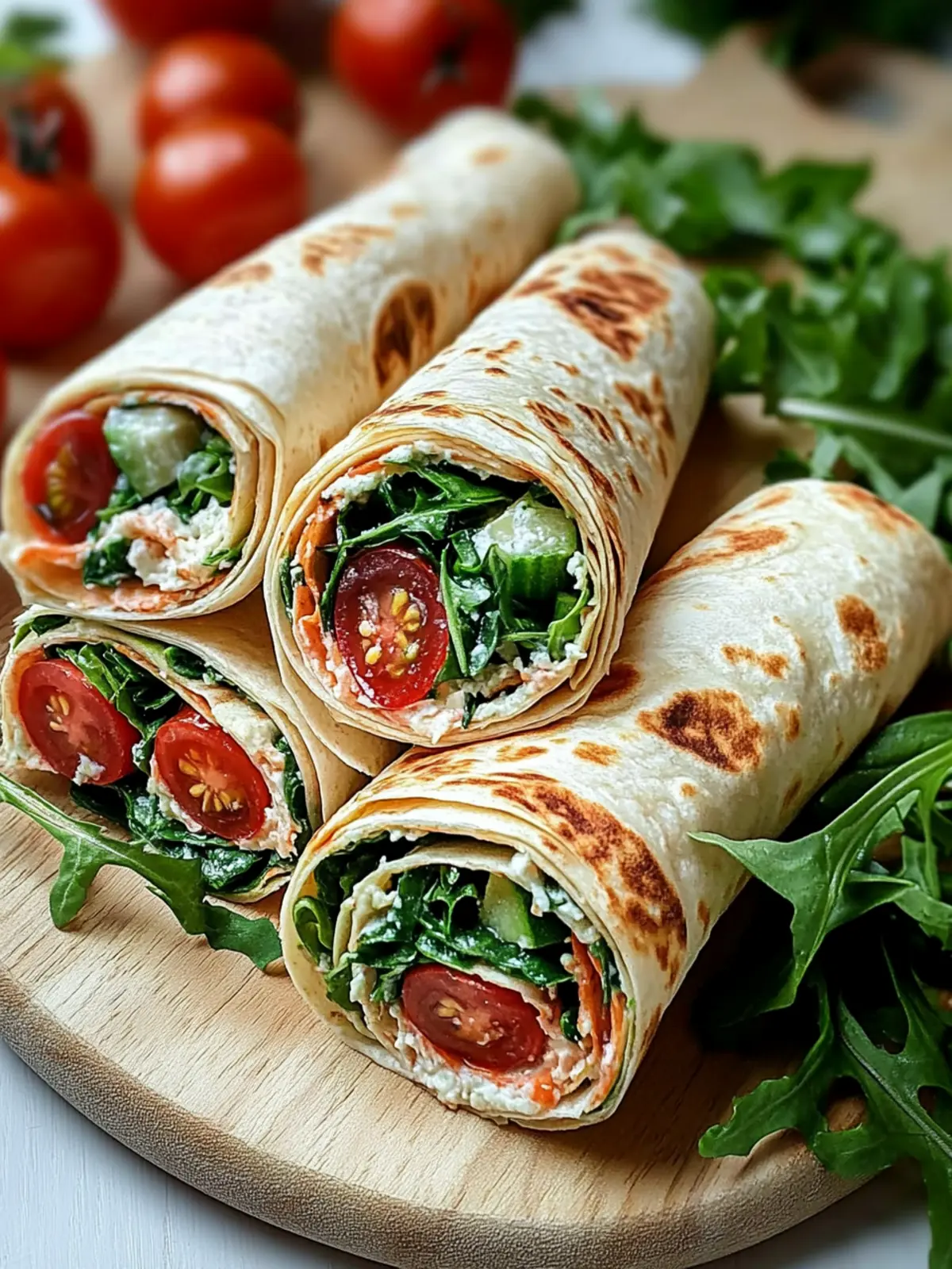 Vegetarische Wraps mit Rucola und Tomaten
