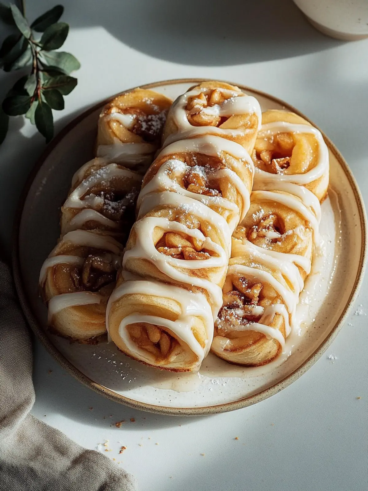 Gebackene Apfel-Zimt-Schnecken mit Frischkäse-Glasur