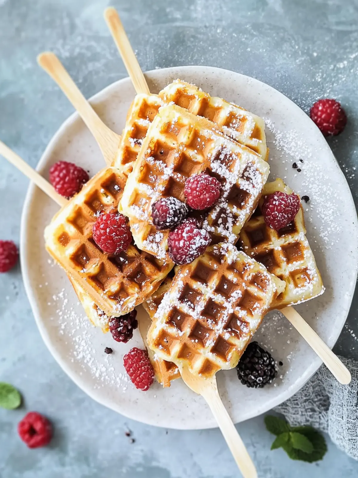 Leckere Waffeln am Stiel
