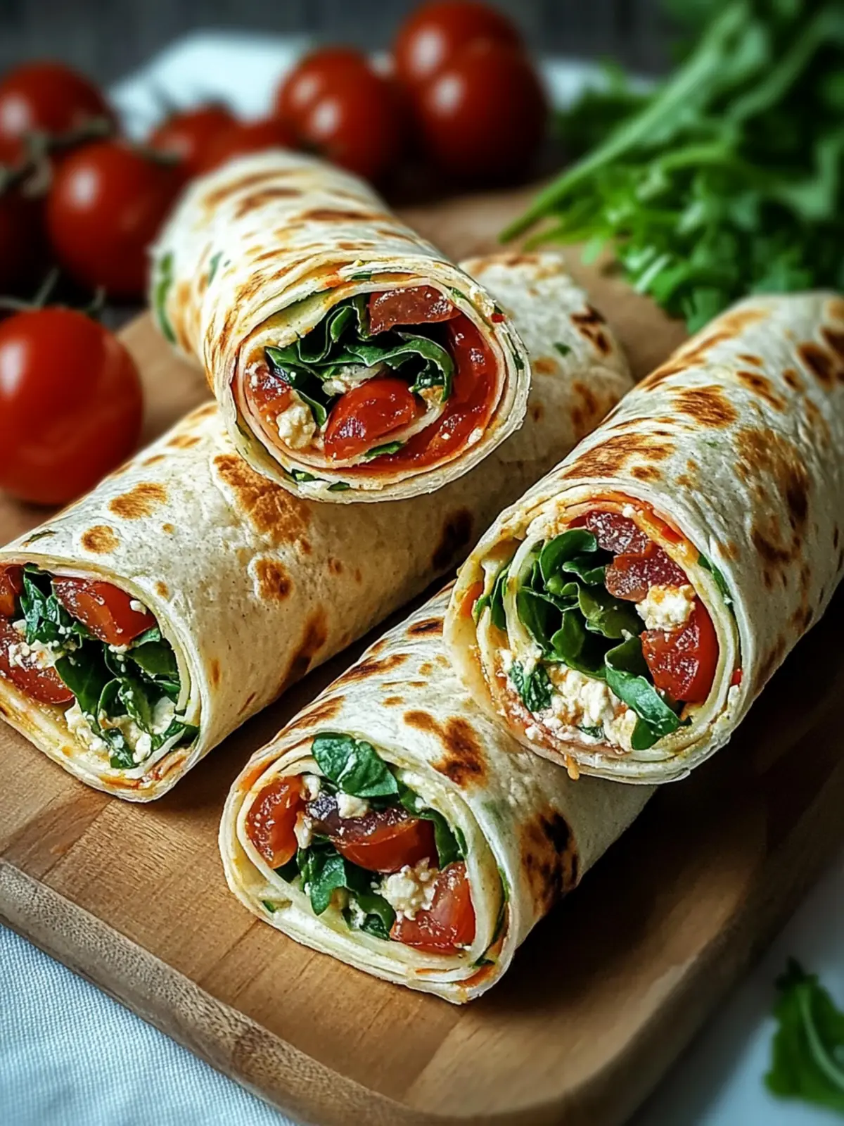 Vegetarische Wraps mit Rucola und Tomaten