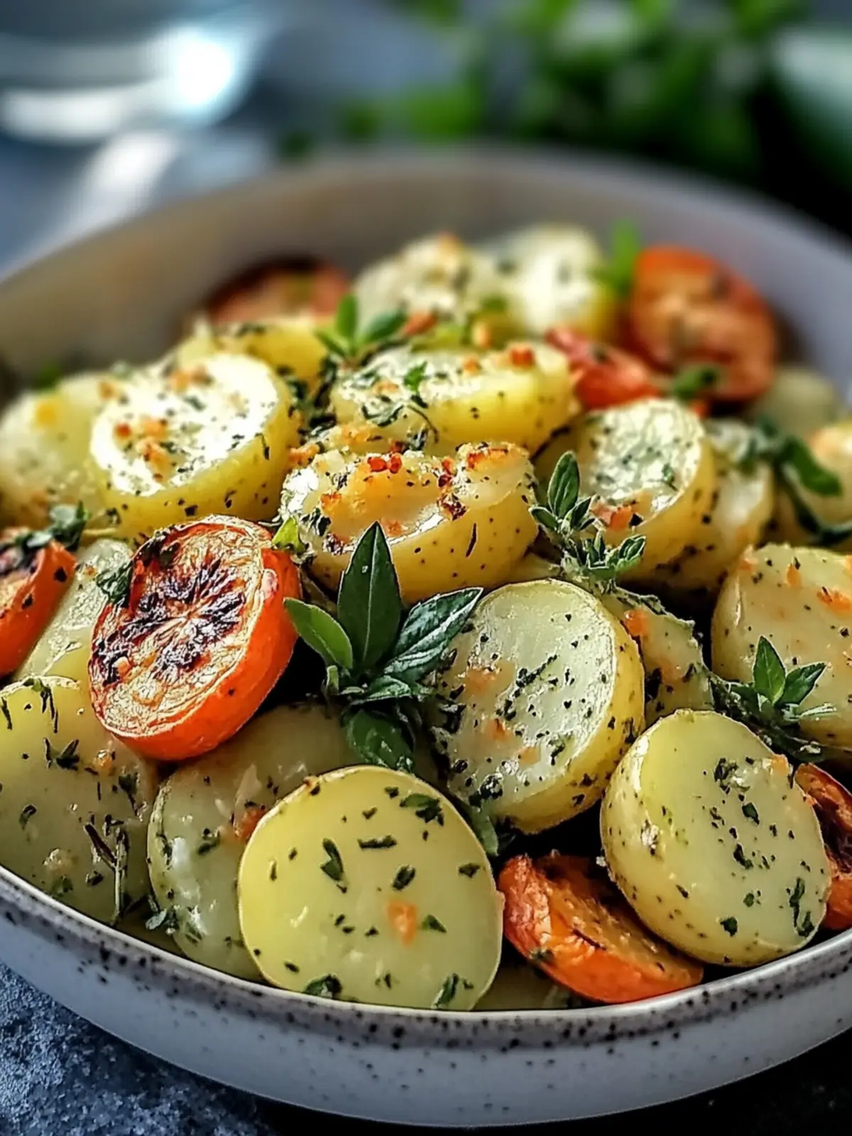 Knoblauch Kräuter Röstkartoffeln Karotten und Zucchini