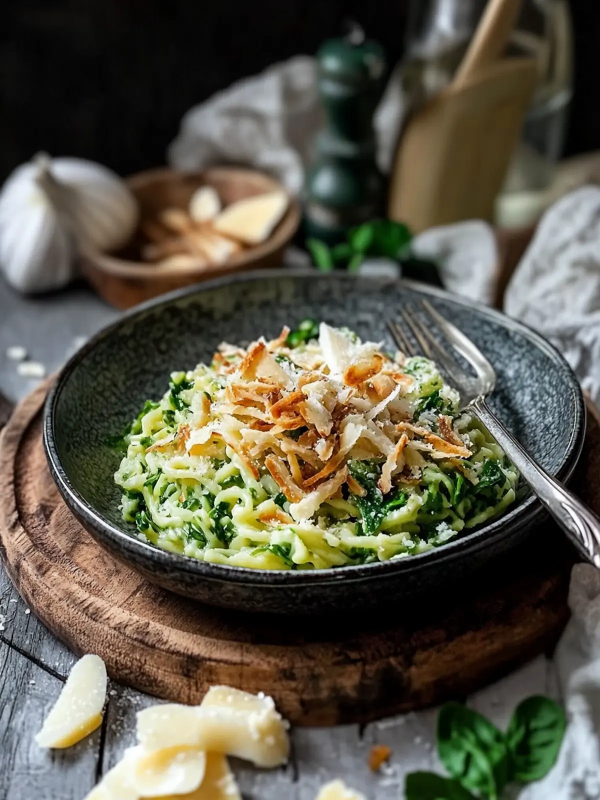 Bärlauch Käse Spätzle mit Röstzwiebeln