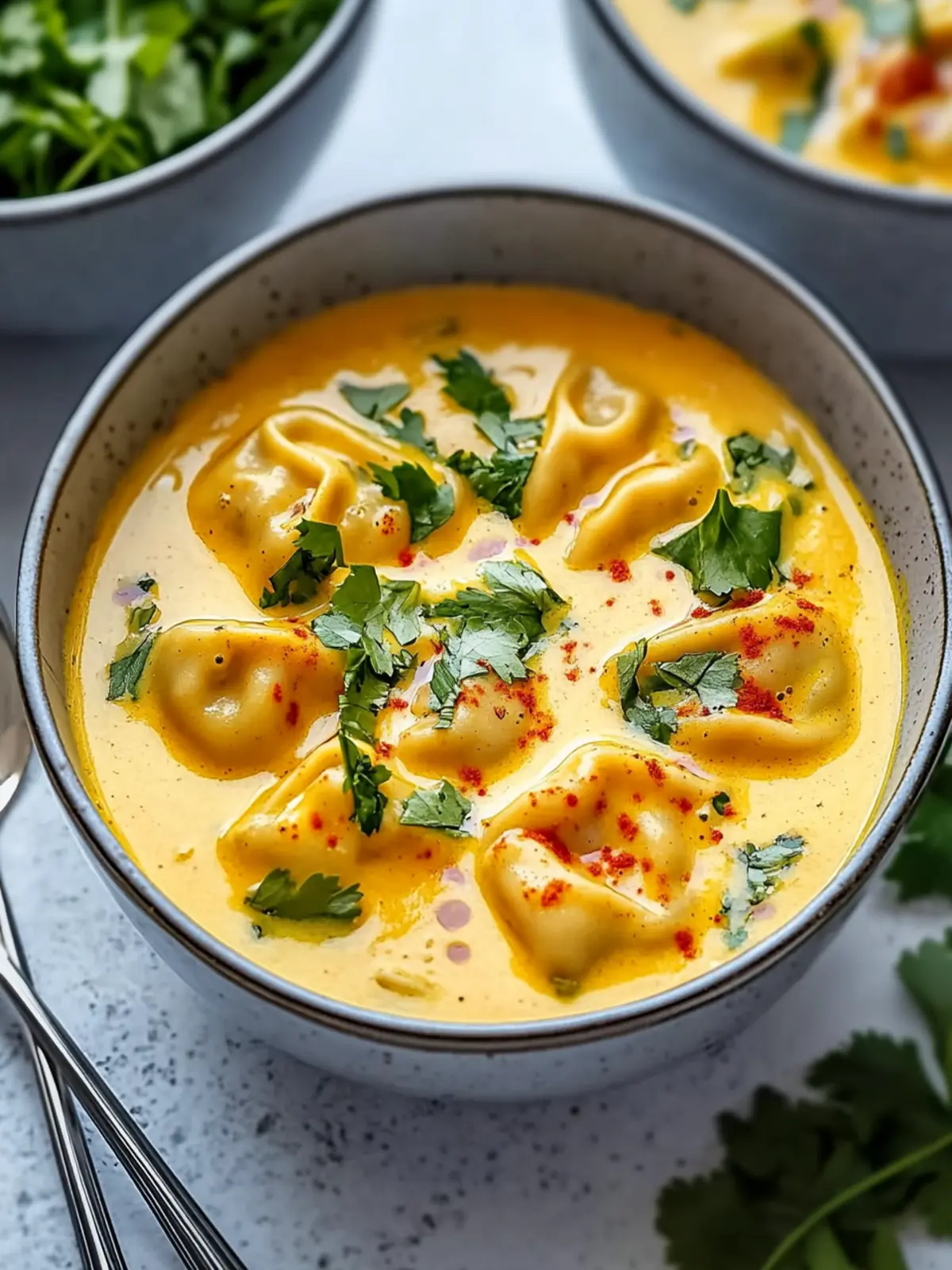 Leckere Curry-Teigtaschen-Suppe