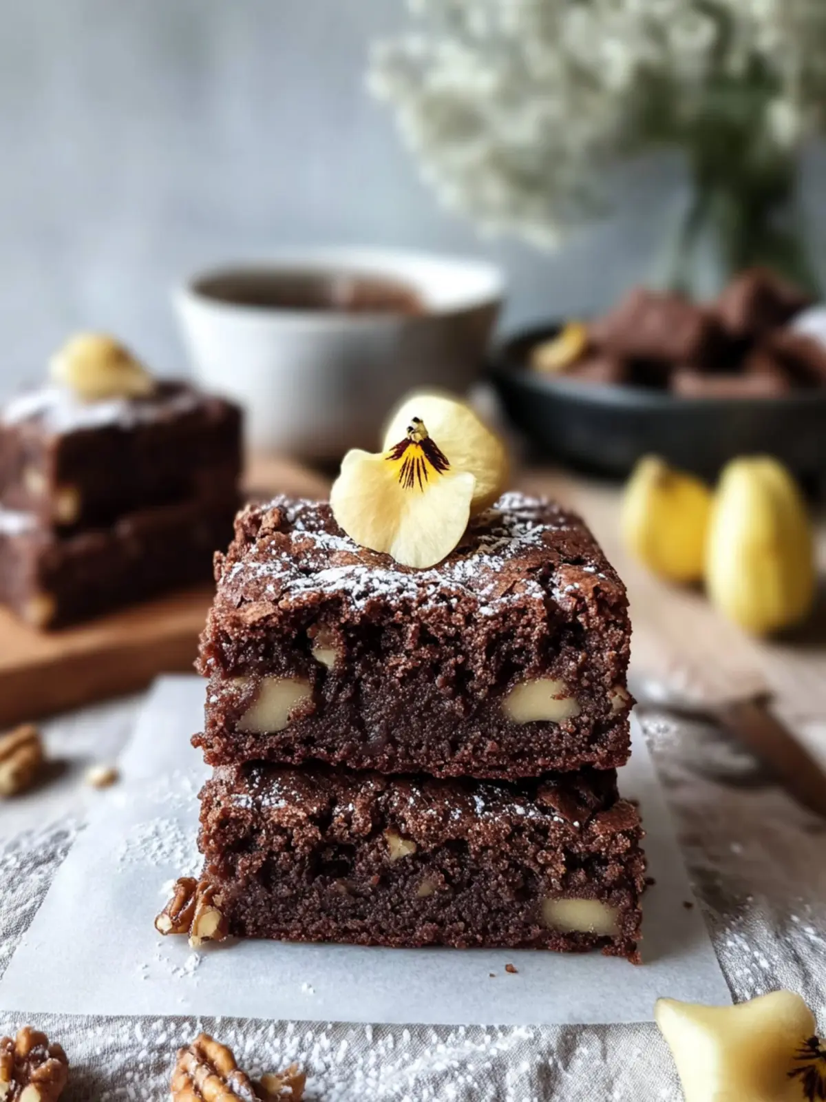 Walnuss-Brownies mit Birnen