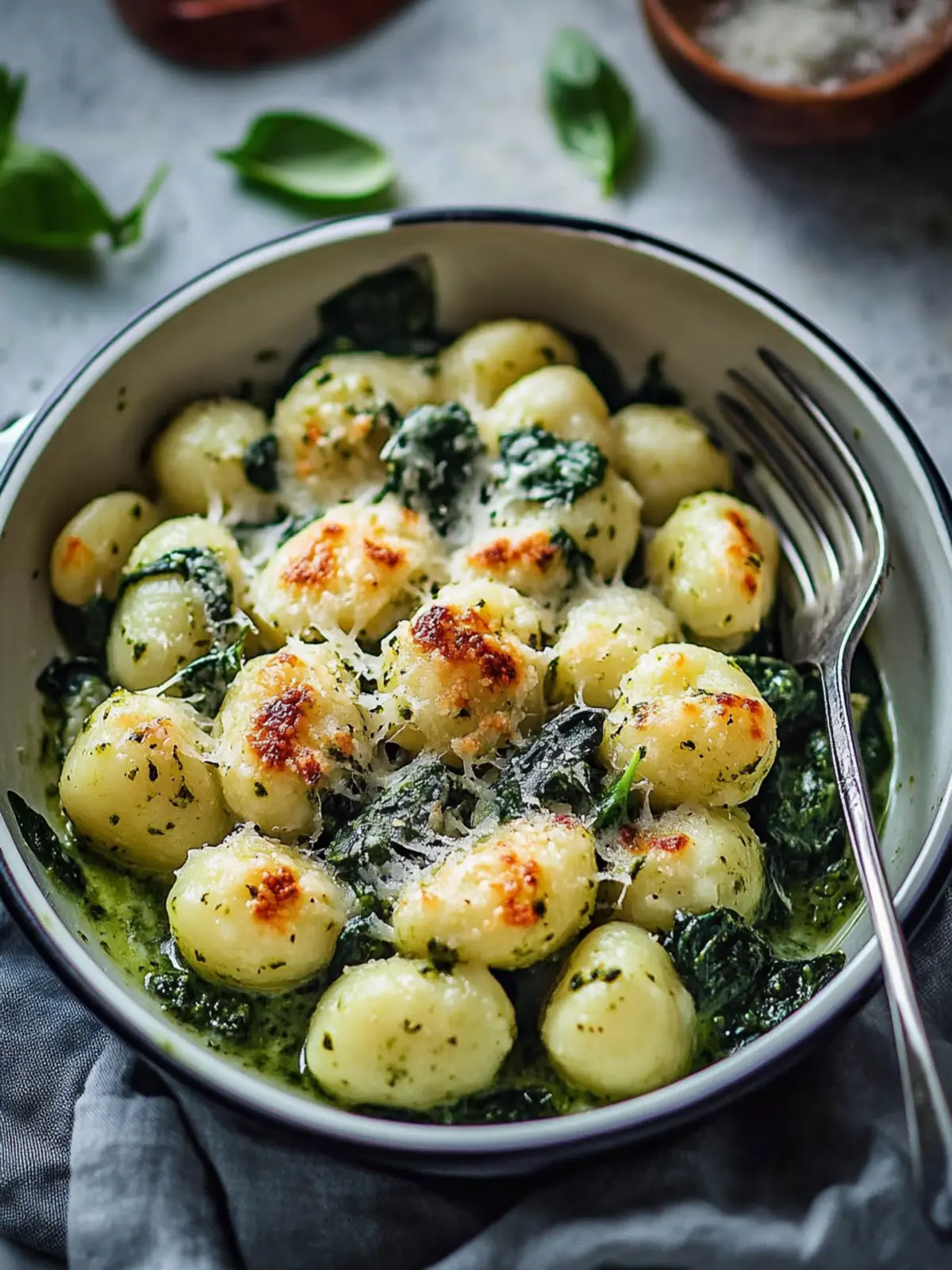 Cremiges Pesto Spinat Gnocchi Auflauf