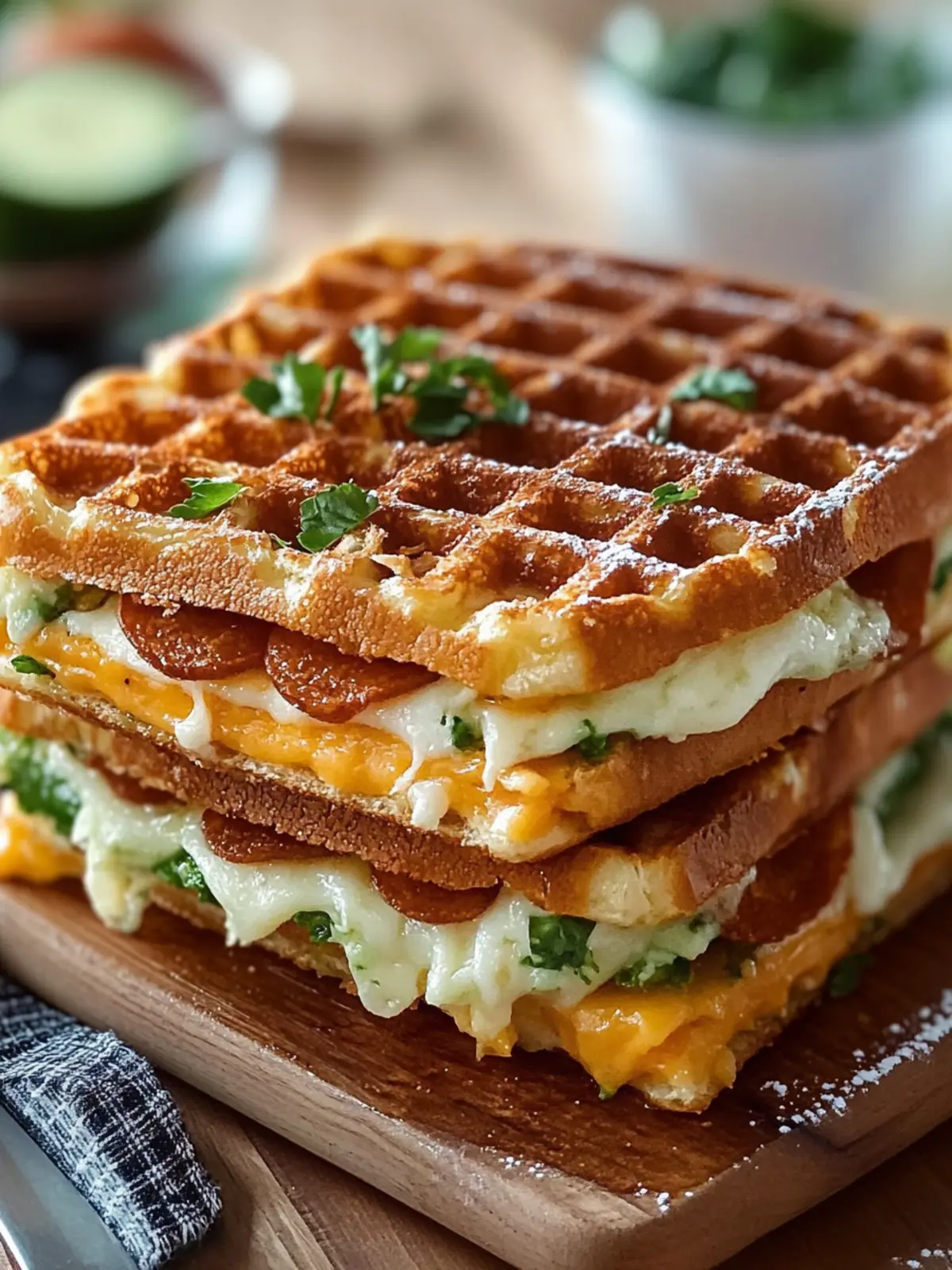 Herzhafte Cheddar- und Lauchwaffel-Sandwiches