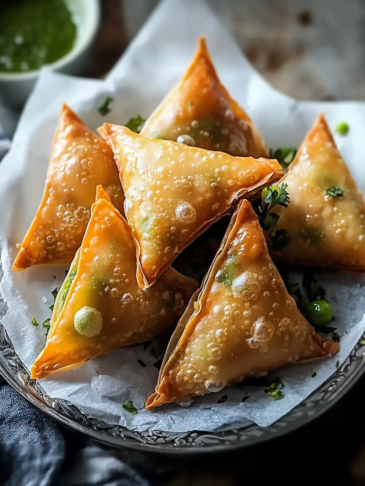 knusprige und gummiartige Papier-Samosas