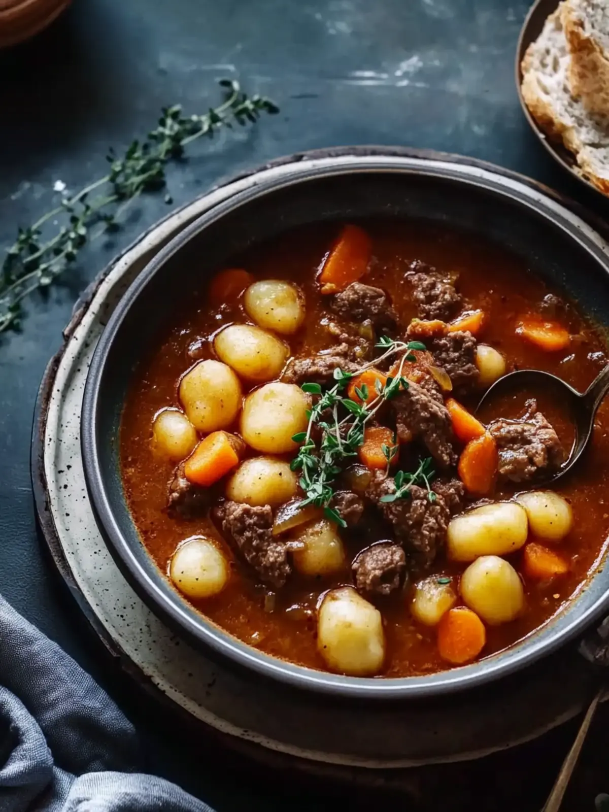 Geschmortes Gulasch mit Gnocchi