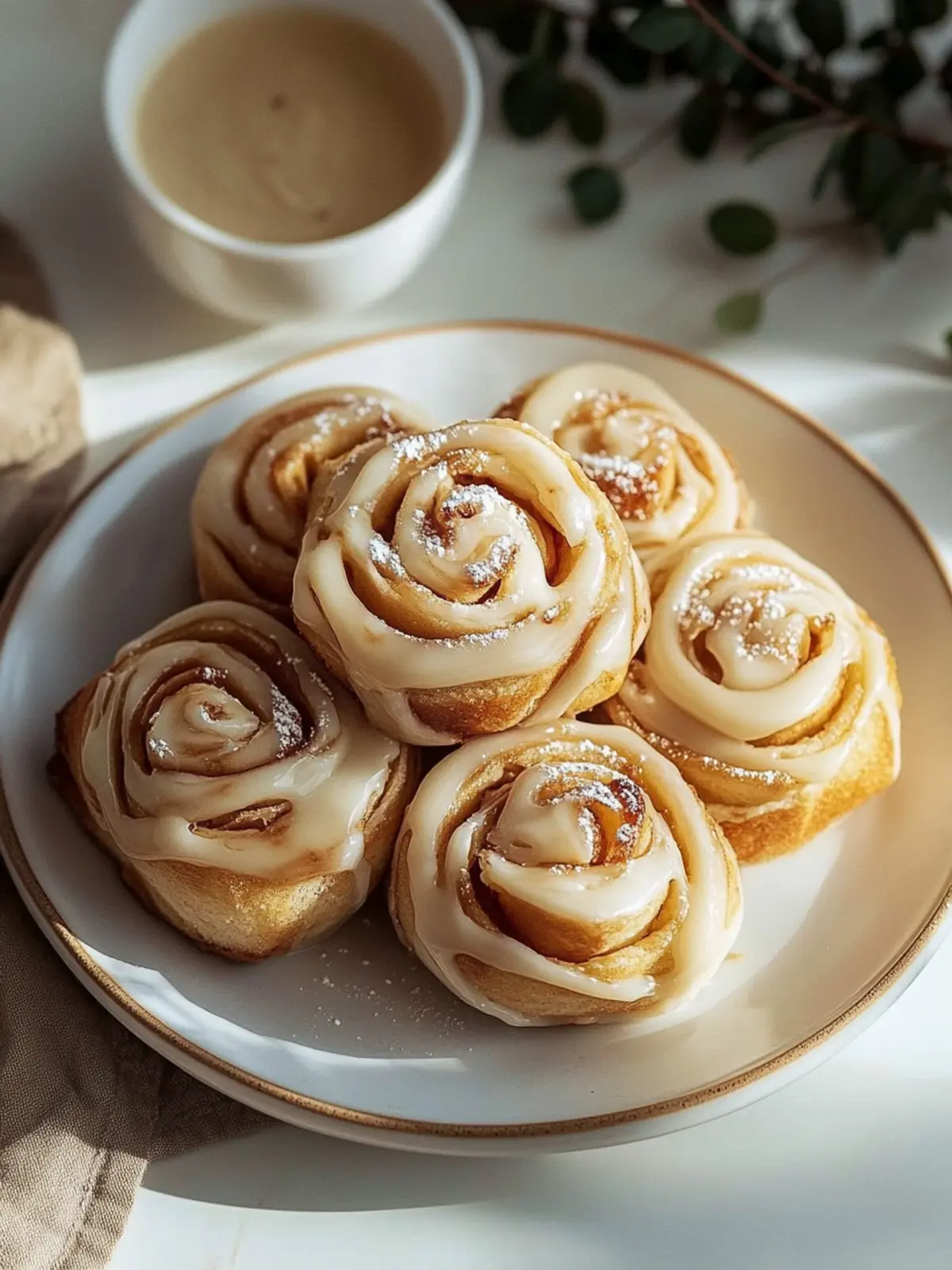 Gebackene Apfel-Zimt-Schnecken mit Frischkäse-Glasur