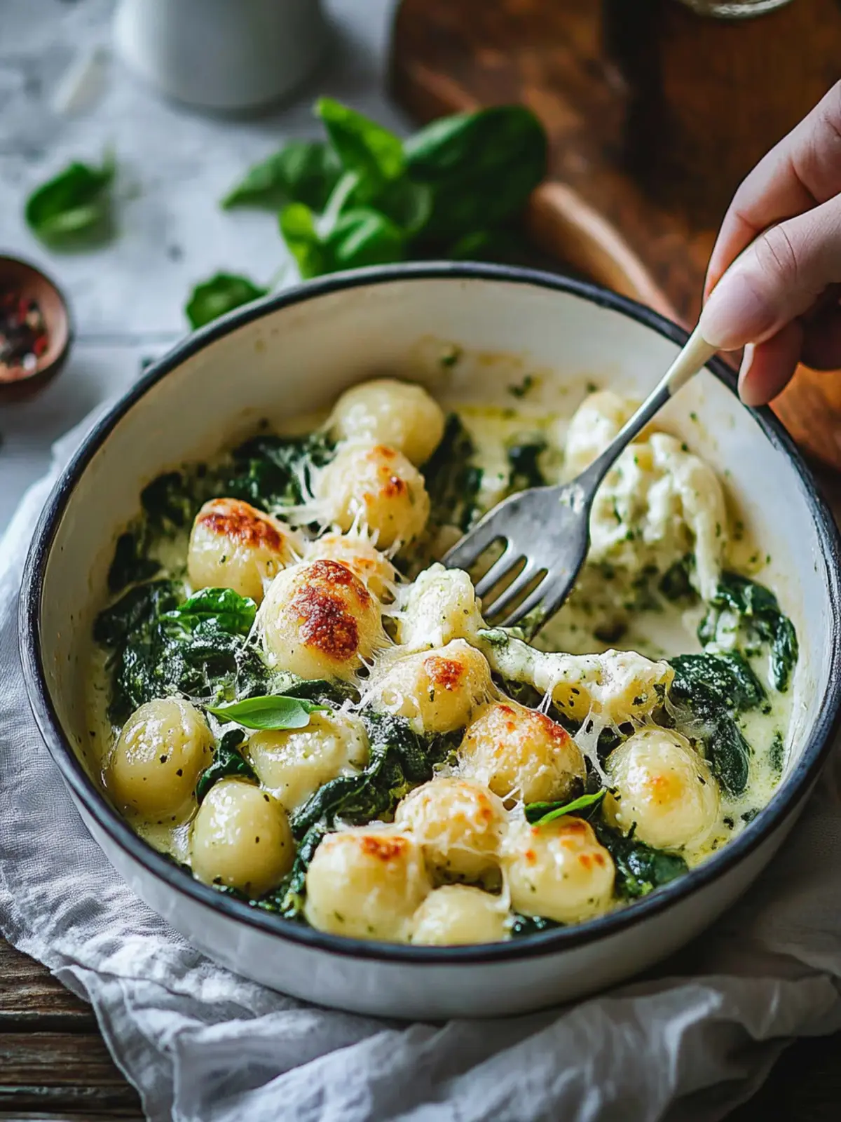 Cremiges Pesto Spinat Gnocchi Auflauf