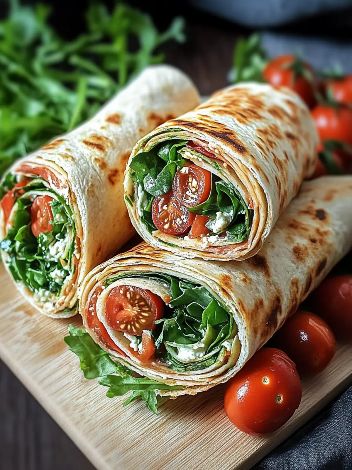 Vegetarische Wraps mit Rucola und Tomaten