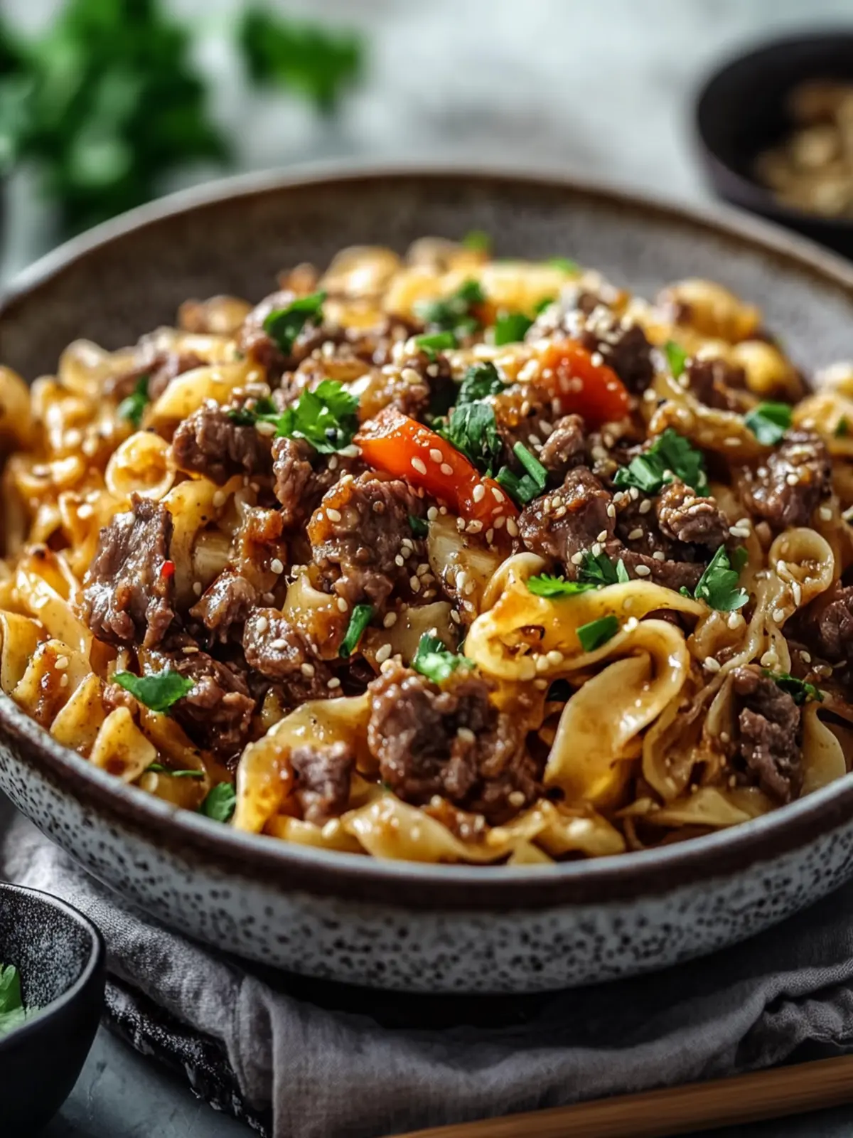 Mongolisches Rinderhackfleisch-Nudeln