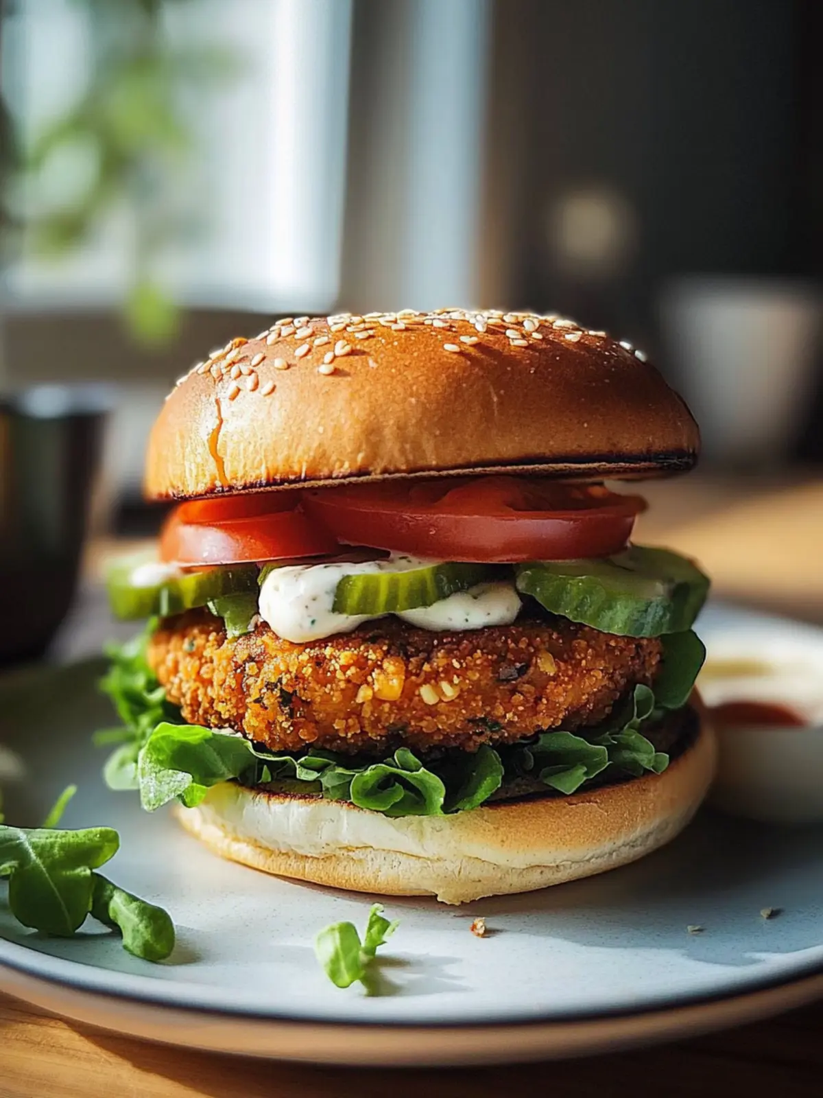 Vegane Kichererbsen-Patties in einem Burger