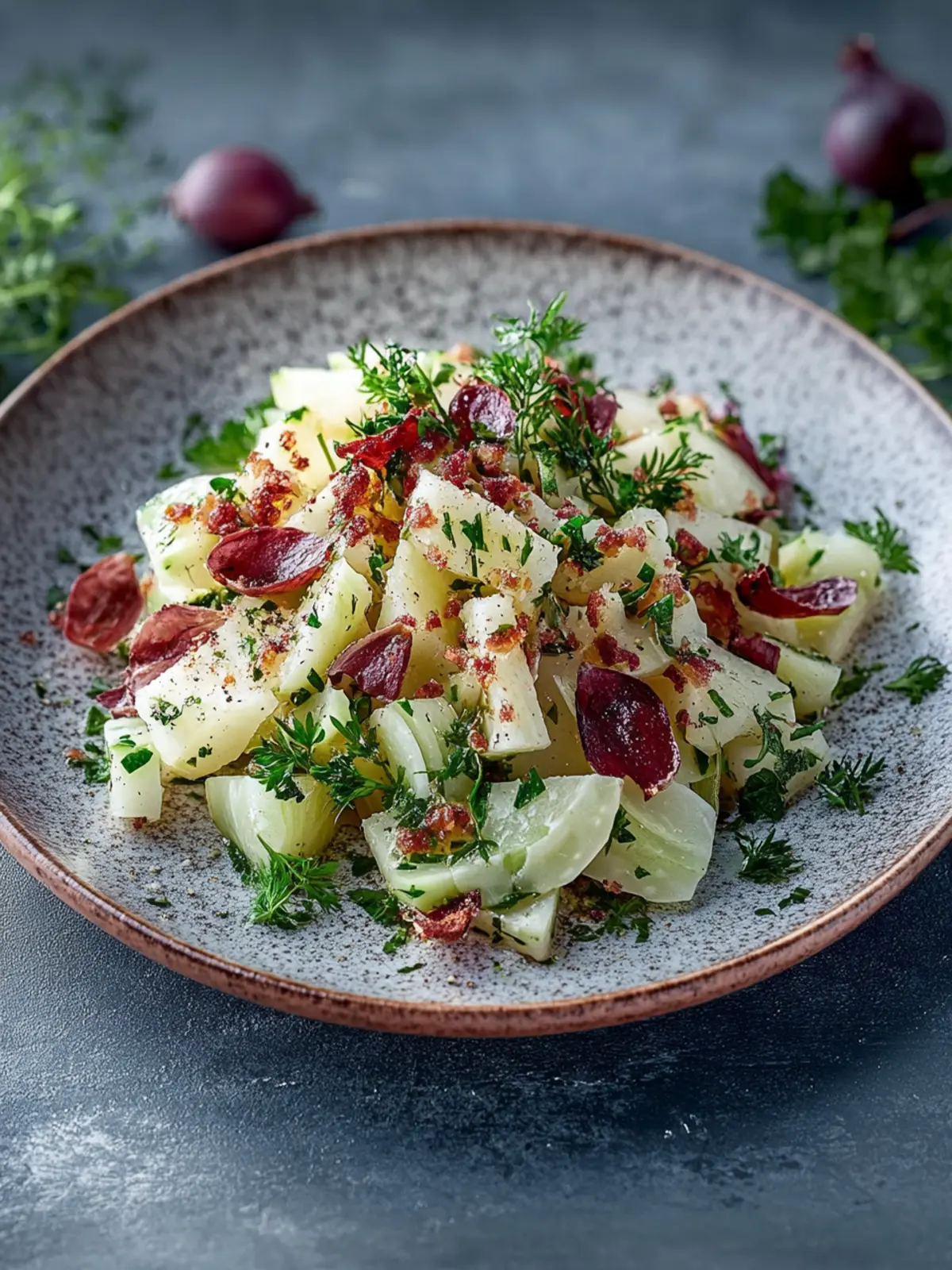 Kohlrabi-Salat mit knusprigem Speck