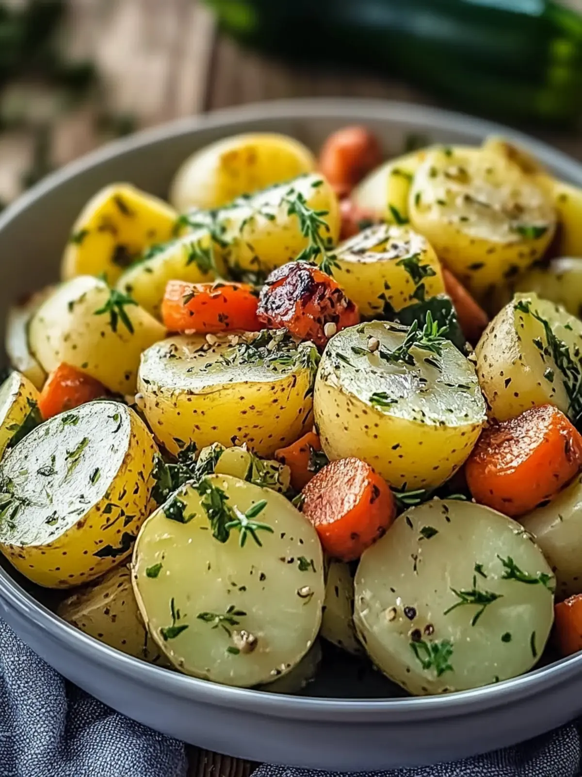 Knoblauch Kräuter Röstkartoffeln Karotten und Zucchini