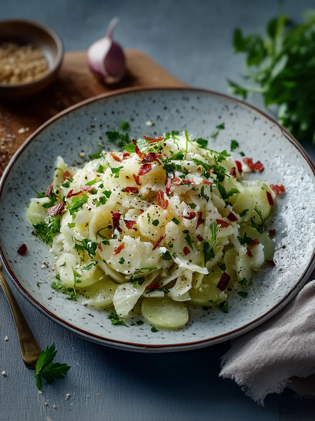 Kohlrabi-Salat mit knusprigem Speck