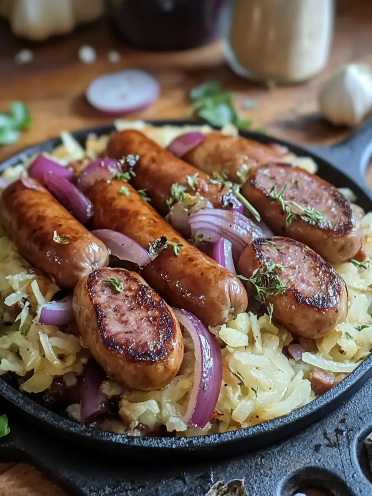 Herzhafter Wurst- und Kohl-Pfannenmix mit Pilzen