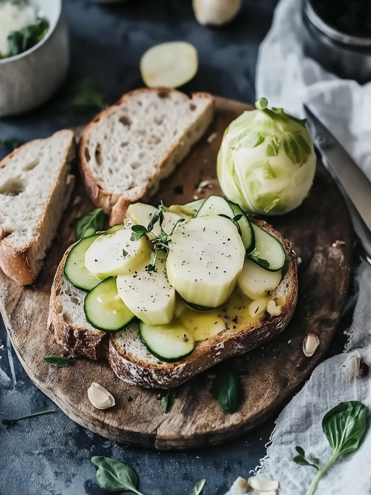 Gerösteter Kohlrabi auf knusprigem Brot