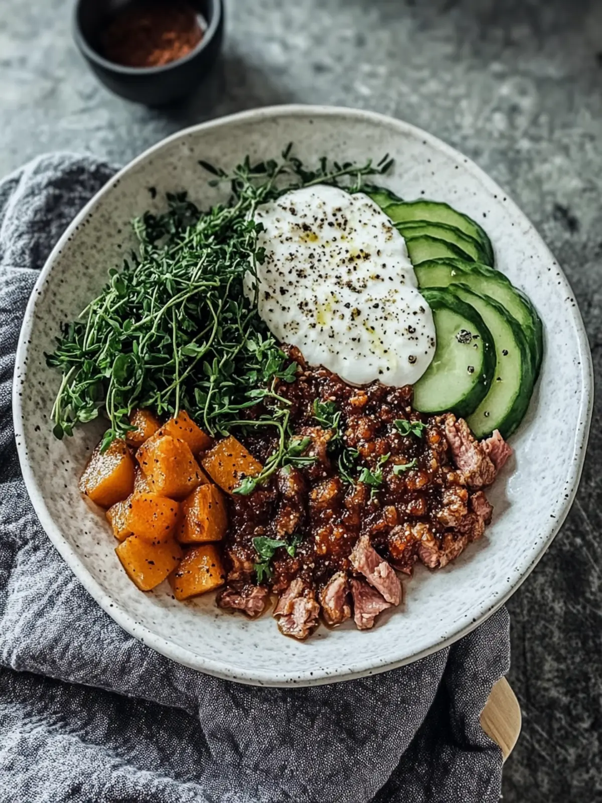 Rinderhackfleisch Hot Honey Schüssel