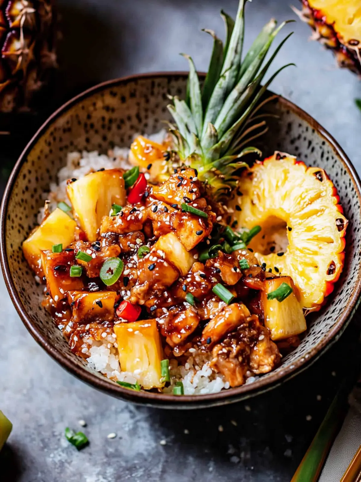 Teriyaki Bratreis Ananas-Schalen
