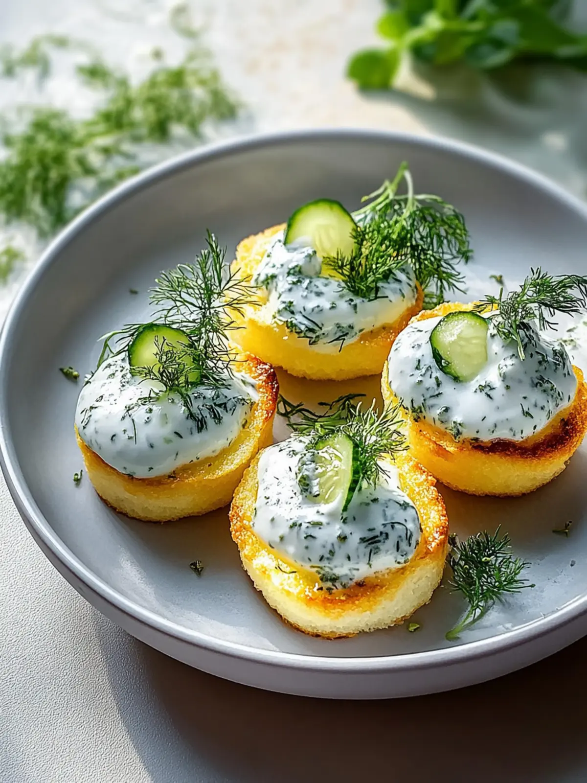 Knusprige Snacks mit Kräuter- und Joghurt-Dip