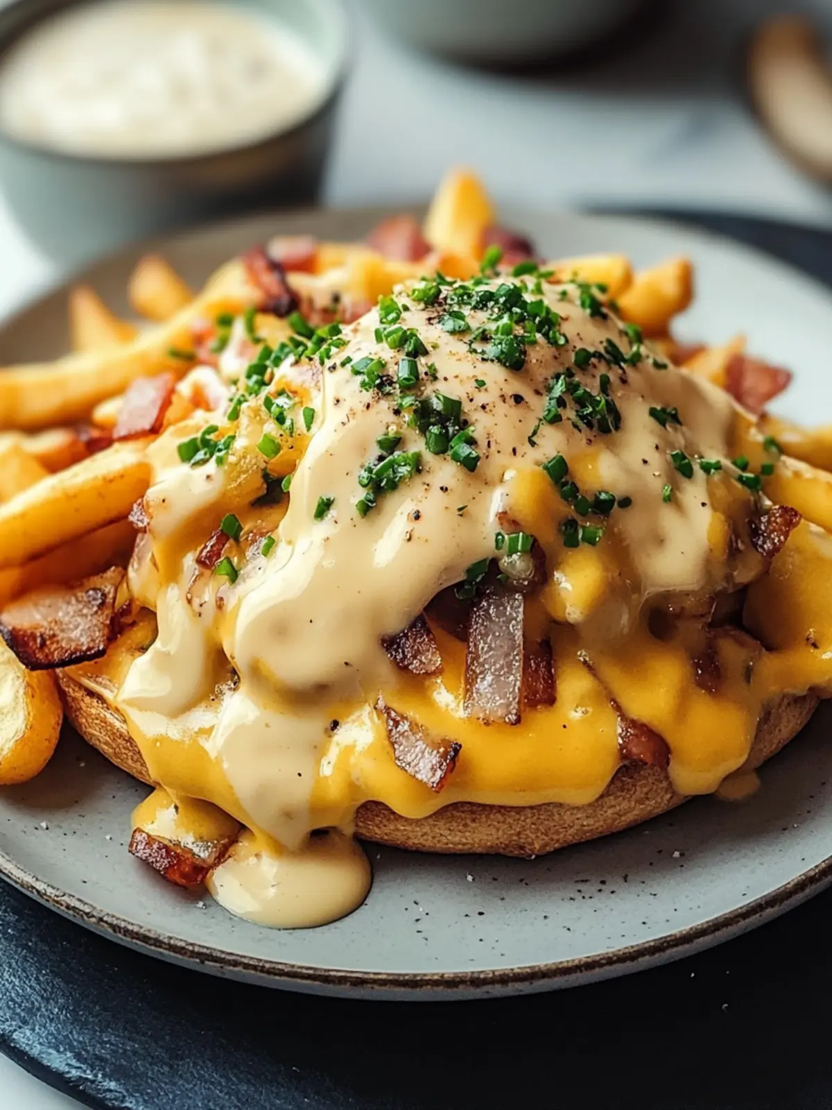 Frühstücks-Poutine mit cremiger Hollandaise-Sauce