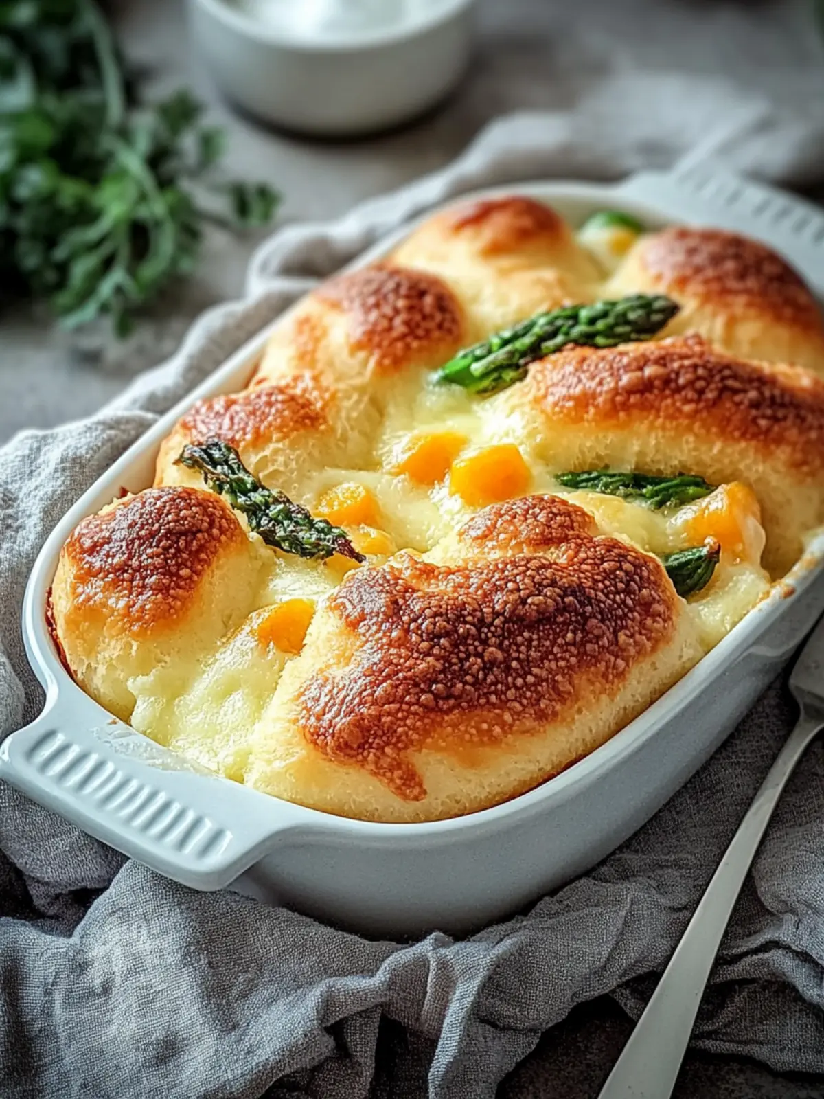 Herzhafter gebackener käsiger Gemüseeintopf