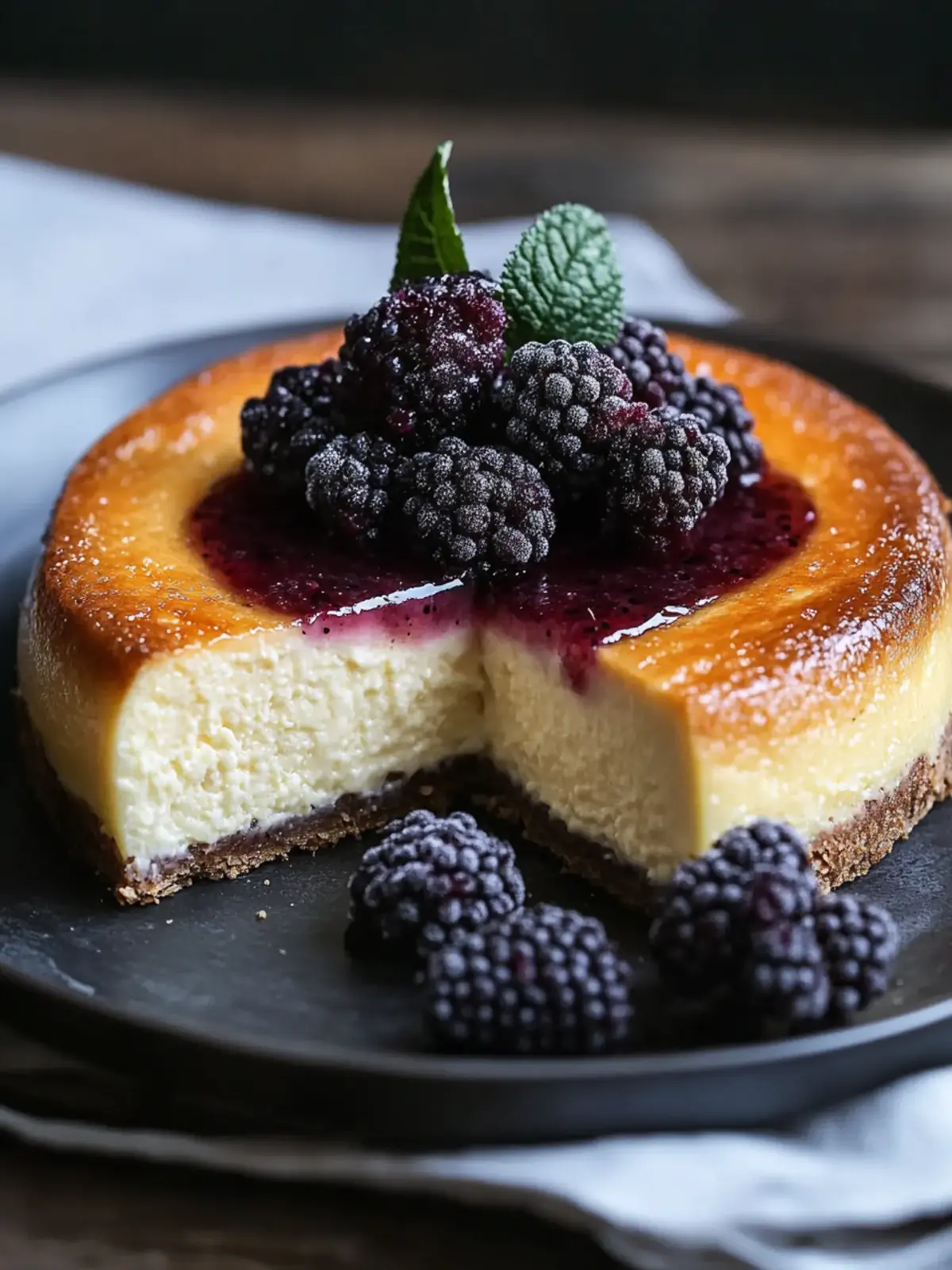 London Fog Basque Käsekuchen mit Brombeer-Sauce