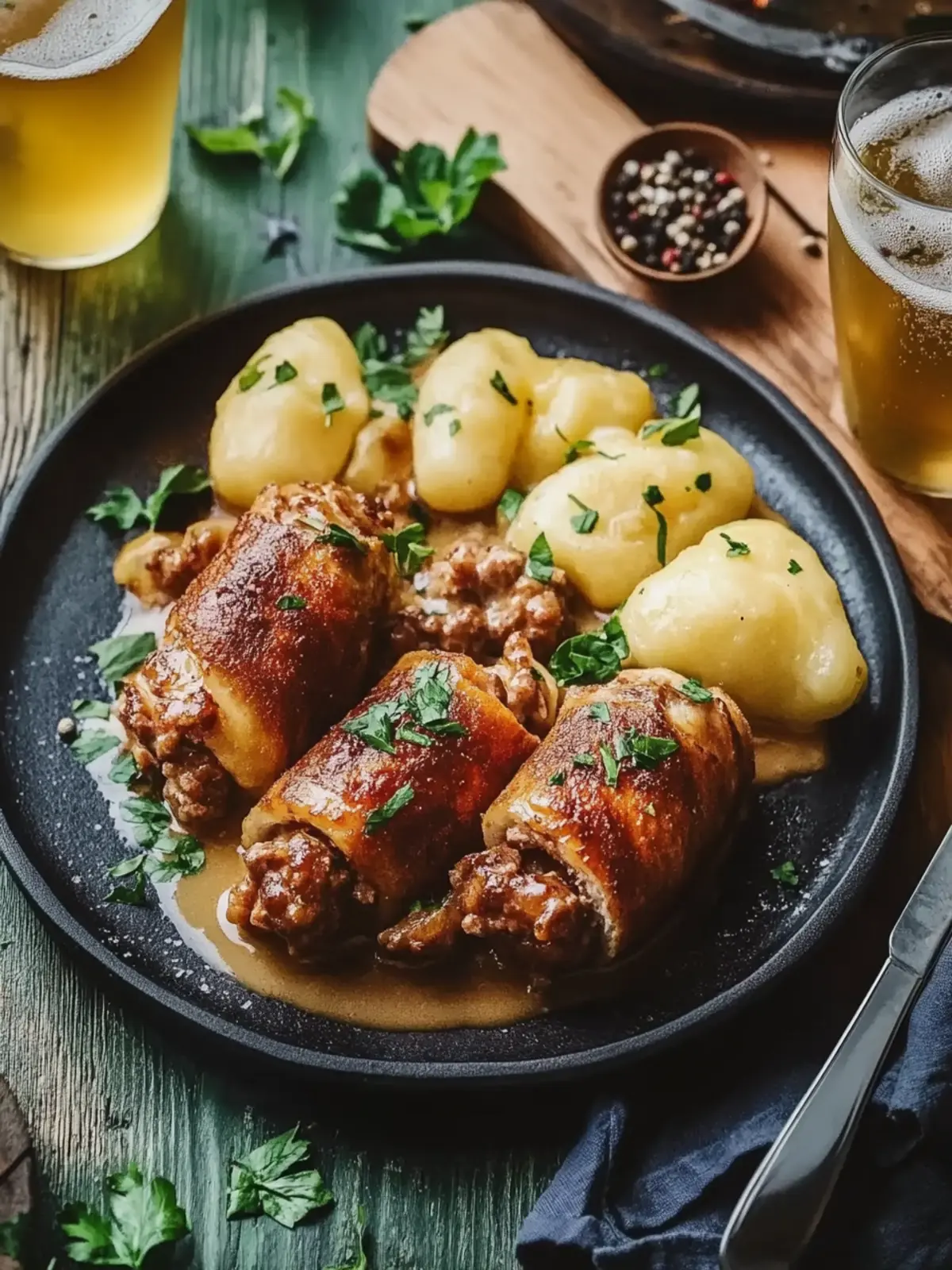 Schweinerouladen in Biersauce