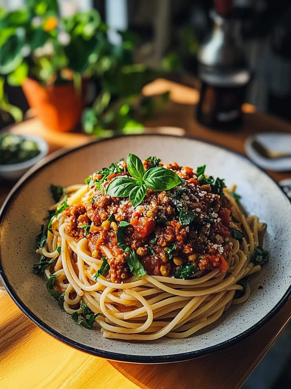 Vegane Linsenbolognese mit Spaghetti