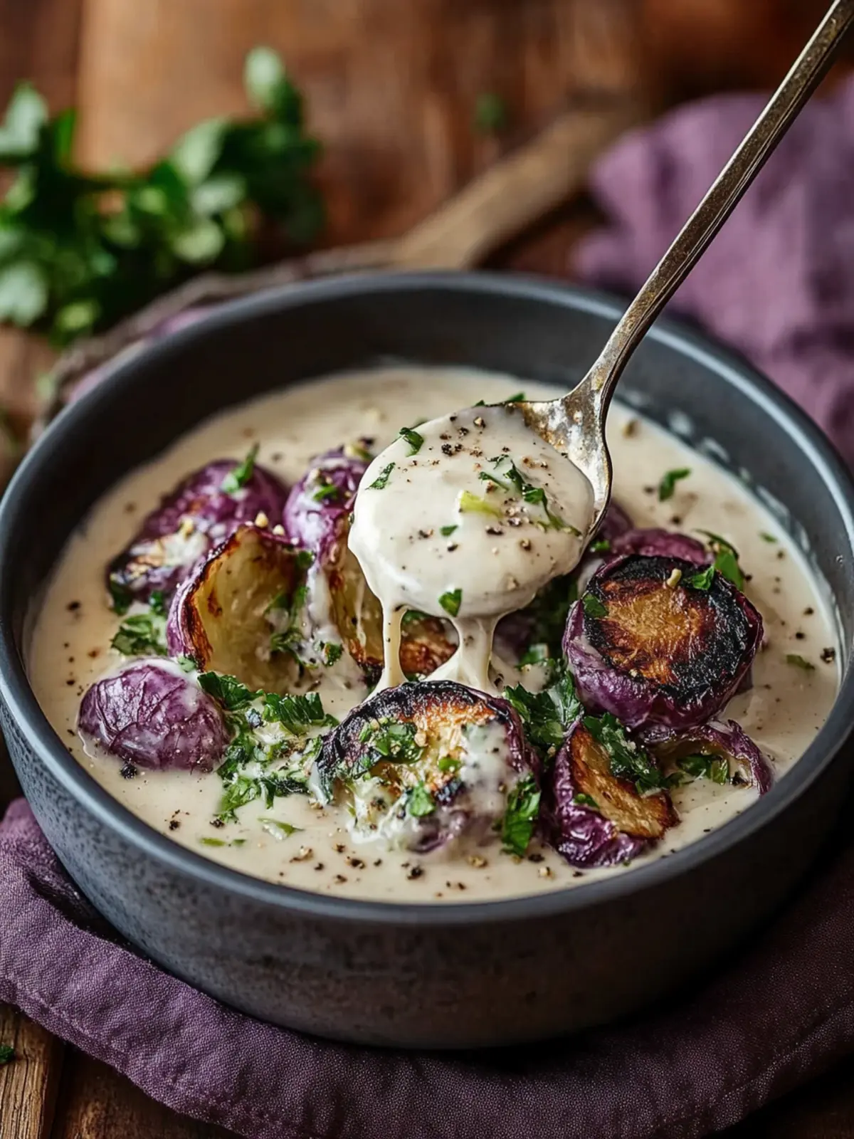 Krosse geröstete Rosenkohl mit cremiger Käsesauce